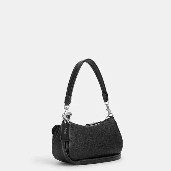 NWT Coach Leather Ashton Baguette shoulder bag Silver Black CM079 - Picture 3 of 7